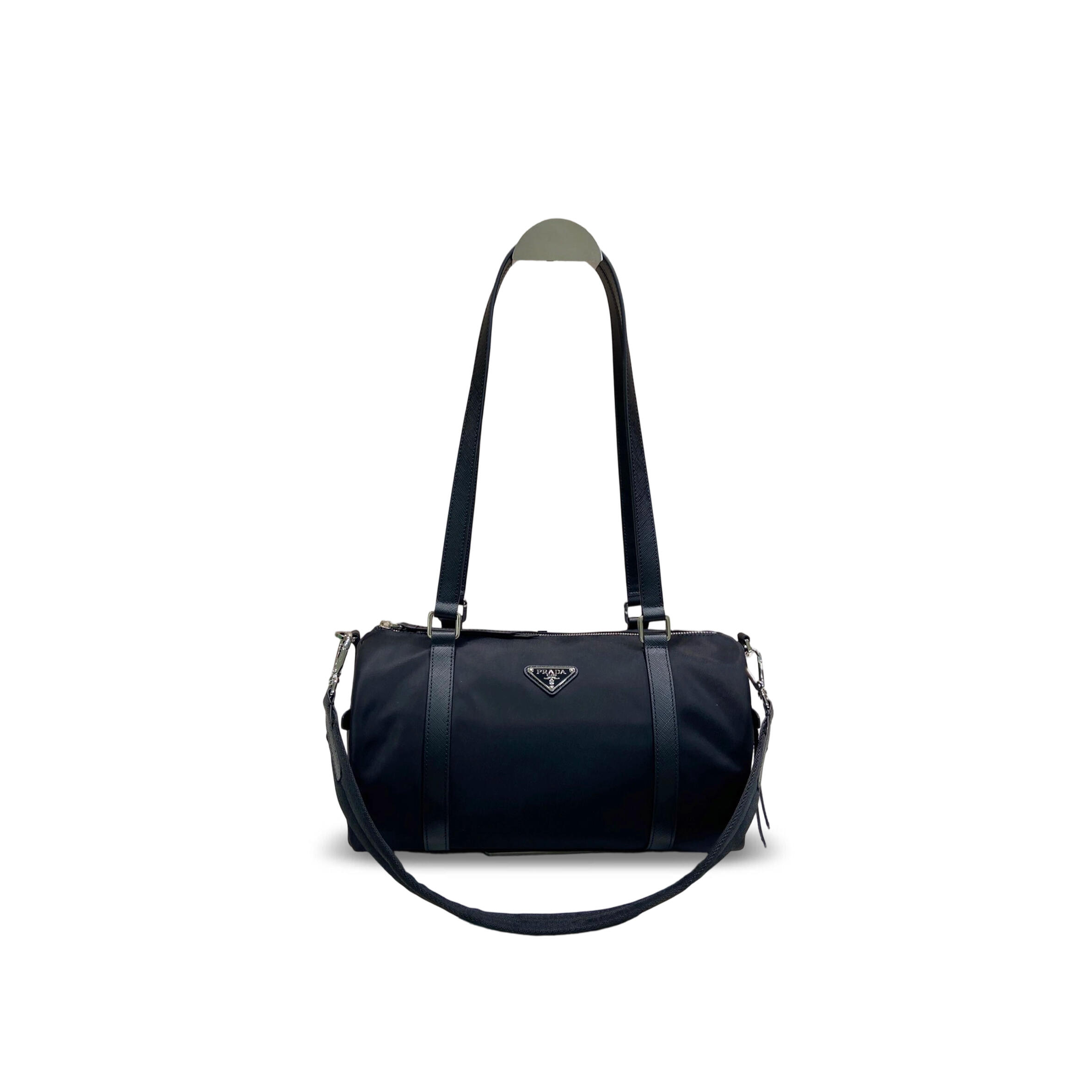 Pra*a LARGE RE-NYLON LEATHER DUFFEL BAG 1BB154 (32.5*17*16.5cm)